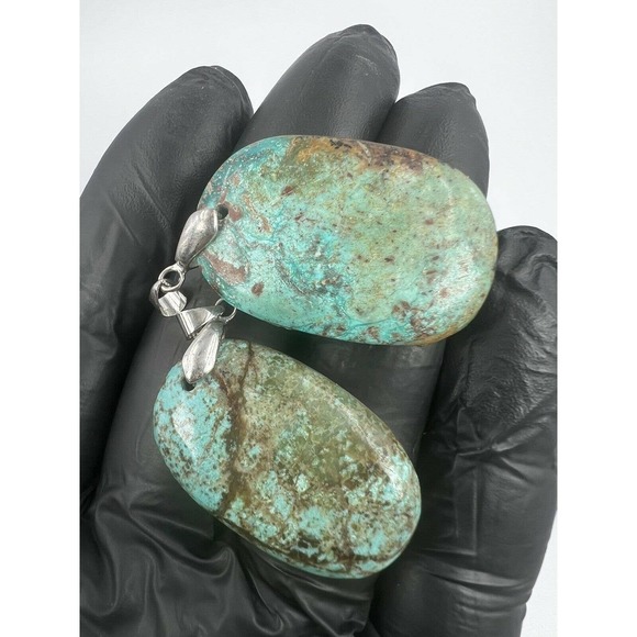 8 Natural Persian Turquoise Pendants Metal Stainless Steel Hook Bulk Lot - Picture 8 of 11